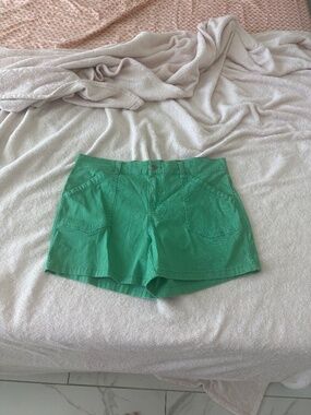 Green denim shorts